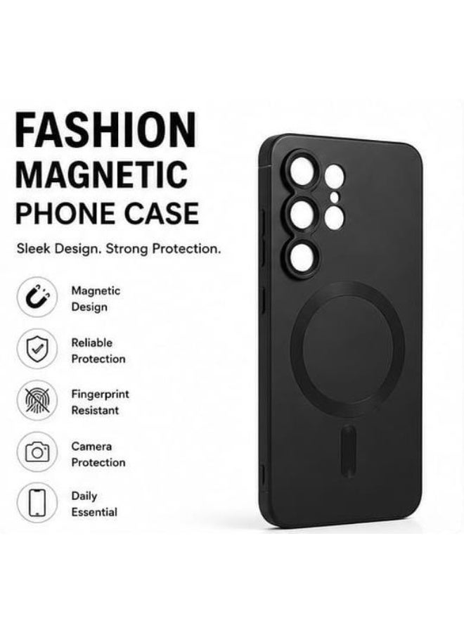 S25 Ultra Magnetic Matte Case Shockproof Anti Fingerprint Slim Protective Back Cover Camera Protection Black - Image 1