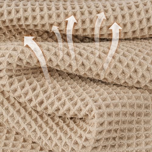 Microfiber Waffle Bath Towels 4 Pieces Soft Absorbent Fast Drying Lint Free 430 GSM Beige - Image 3