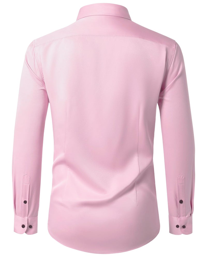 Lusead Mens Pink Dress Shirts Valentines Day Long Sleeve Wrinkle Free Stretch Slim fit Formal Button Up Satin Shirt - Image 2