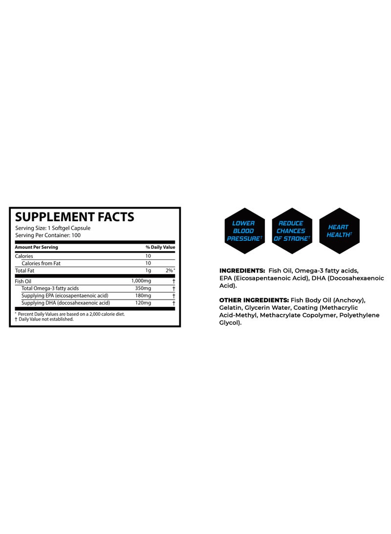 Muscle Rulz Omega-3 Fish Oil 1000mg 100 Softgels  - Image 2