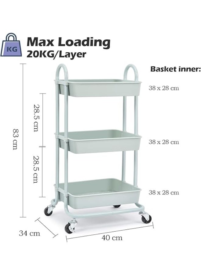 PROMASS Storage Trolley Cart, 3 Tier Rolling Cart, Multi-Purpose Storage Organiser, Organizer Trolley with Handles, Utility Cart with Lock Wheels, Serving Trolley for Home, Office, Kitchen, Bathroom  - Image 4