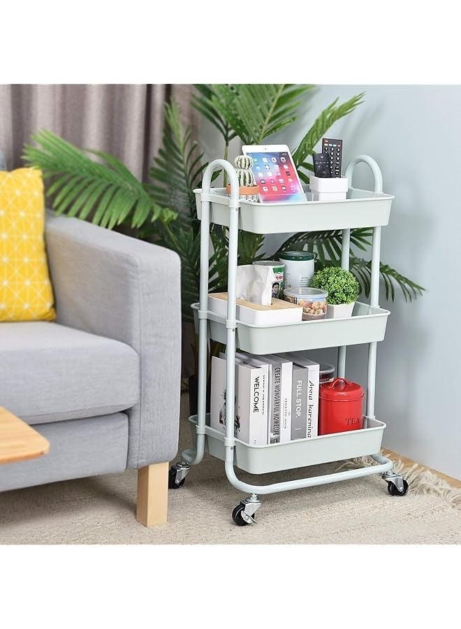PROMASS Storage Trolley Cart, 3 Tier Rolling Cart, Multi-Purpose Storage Organiser, Organizer Trolley with Handles, Utility Cart with Lock Wheels, Serving Trolley for Home, Office, Kitchen, Bathroom  - Image 5