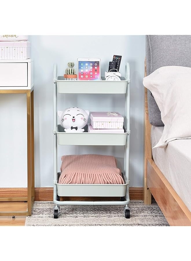 PROMASS Storage Trolley Cart, 3 Tier Rolling Cart, Multi-Purpose Storage Organiser, Organizer Trolley with Handles, Utility Cart with Lock Wheels, Serving Trolley for Home, Office, Kitchen, Bathroom  - Image 3