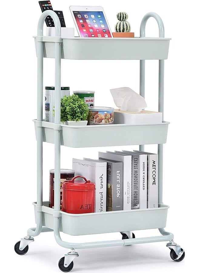 PROMASS Storage Trolley Cart, 3 Tier Rolling Cart, Multi-Purpose Storage Organiser, Organizer Trolley with Handles, Utility Cart with Lock Wheels, Serving Trolley for Home, Office, Kitchen, Bathroom  - Image 1