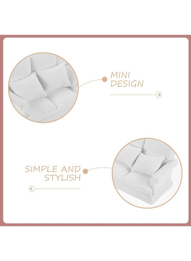Alasum Dollhouse Couch Miniature Sofa With 3 Hugging Pillows Dollhouse Living Room Furniture 1:12 Scale Model Soft Fabric Armchair Mini House Decoration White - Image 5