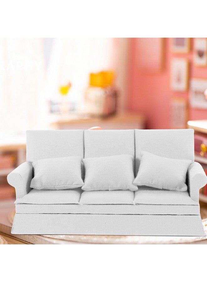 Alasum Dollhouse Couch Miniature Sofa With 3 Hugging Pillows Dollhouse Living Room Furniture 1:12 Scale Model Soft Fabric Armchair Mini House Decoration White - Image 4