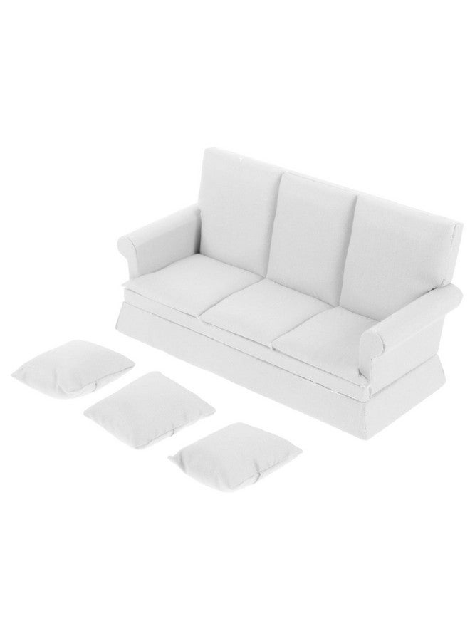 Alasum Dollhouse Couch Miniature Sofa With 3 Hugging Pillows Dollhouse Living Room Furniture 1:12 Scale Model Soft Fabric Armchair Mini House Decoration White - Image 1