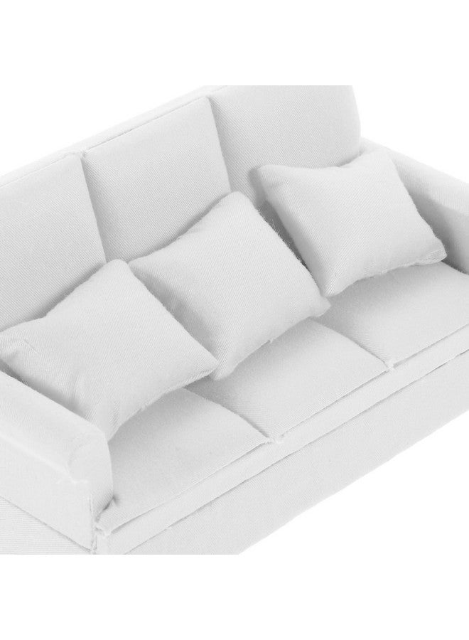 Alasum Dollhouse Couch Miniature Sofa With 3 Hugging Pillows Dollhouse Living Room Furniture 1:12 Scale Model Soft Fabric Armchair Mini House Decoration White - Image 2
