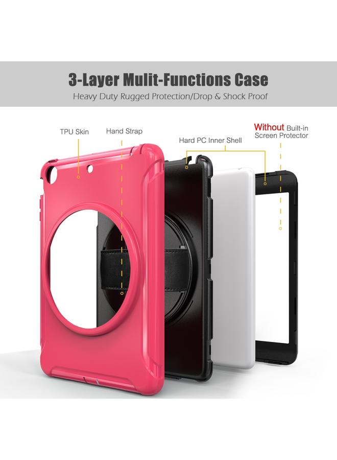 زبون جراب لجهاز iPad mini 3 و2 و1، غطاء واقٍ من البولي كربونات والبولي يوريثين الحراري، قابل للدوران 360 درجة، مع حامل وحزام يد - Image 5