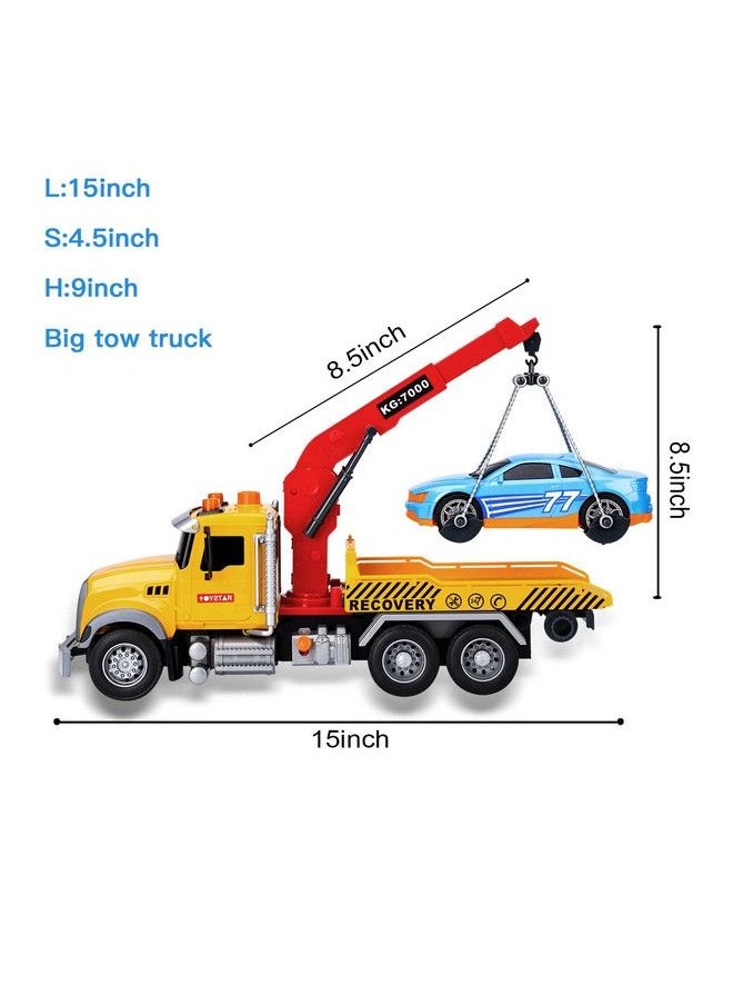 Generic - Big Tow Trucks Toy Trucks With Hook And Car For Boys Pull Back Truck Toys With Light And Sound For Kids (1:18 Plastic Tow Truck) - Image 1
