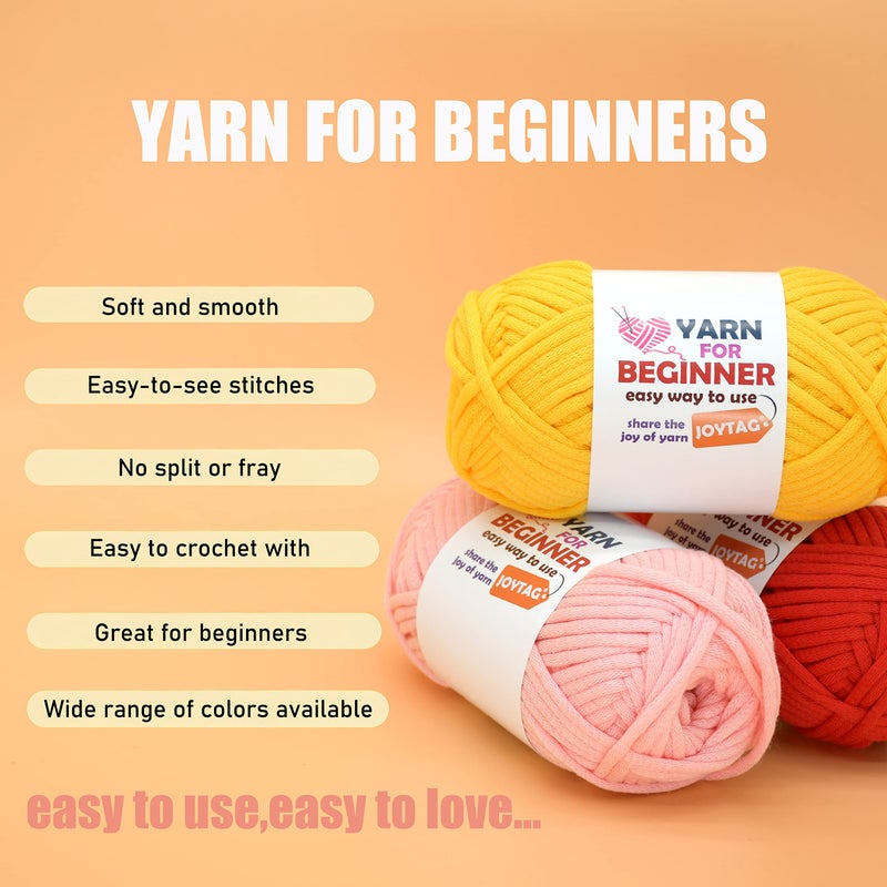 JOYTAG 8 Pack Beginners Crochet Yarn Blue Green Yellow Red Cotton Crochet Yarn for Crocheting Knitting Beginners with Easy-to-See Stitches Crochet Yarn for Beginners Crochet Kit(8x50g)-Bright Mix - Image 2