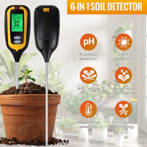 Serplex® Soil Moisture Meter 6 in 1 Digital Tester for PH/Light/Temp/Moisture/Fertility/Air Humidity, for Flowers and Potted Plants, Outdoors, Clear LCD Display, 9V Powered (Battery Not Included) - Image 3