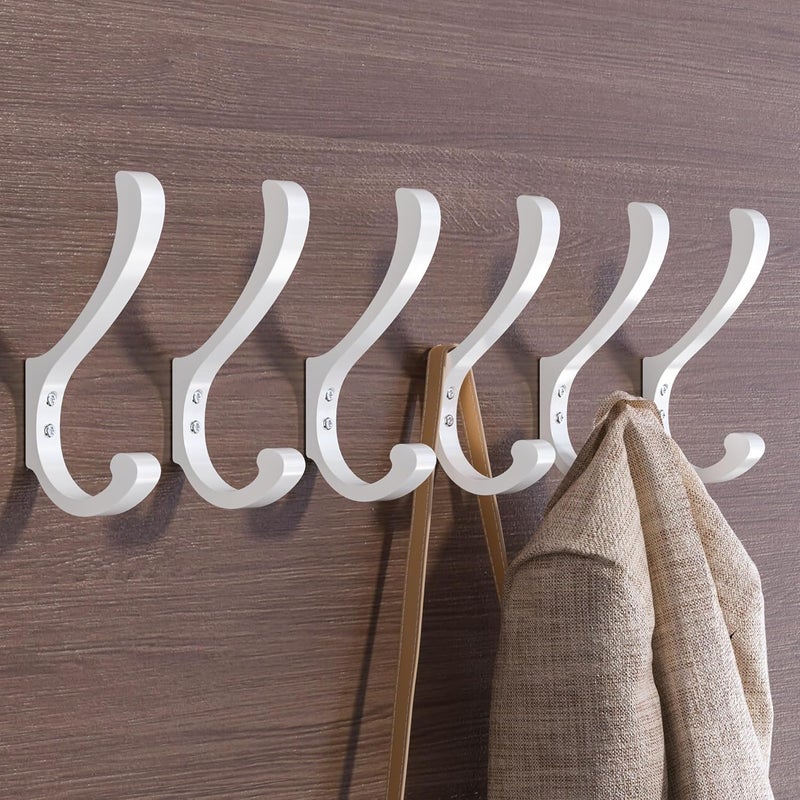 jockcaras Hanging Coat Hooks Wall Mount - Heavy Duty (30LB), Large Coat Hanger Wall Hangers, Metal Hooks For Hanging Towels, Backpack, Hat, Jacket, Key, Bag, Purse, Clothes (White 6 Pack) - Image 1