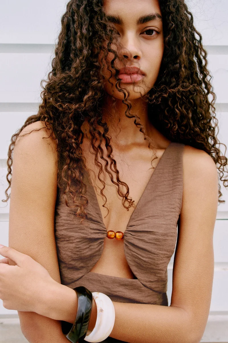 H&M Linen-blend cut-out dress