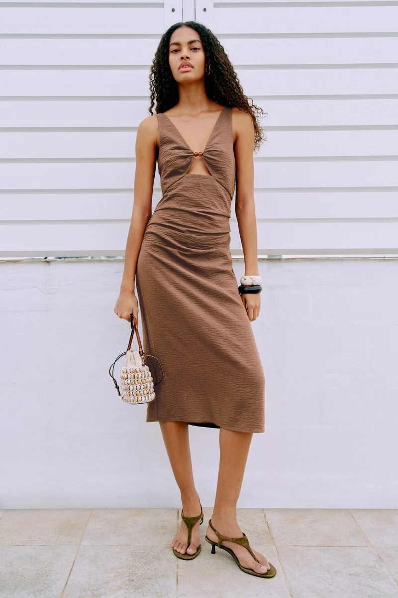 H&M Linen-blend cut-out dress