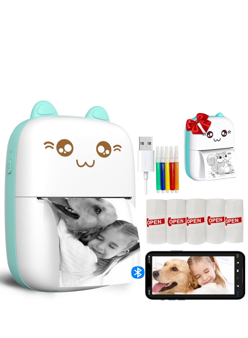 Mini Pocket Printer Cute Thermal Printer with Thermal Printing Paper and USB Cable, Portable Inkless Thermal Label Maker for Retail Store and Home Printing Barcodes - Image 1
