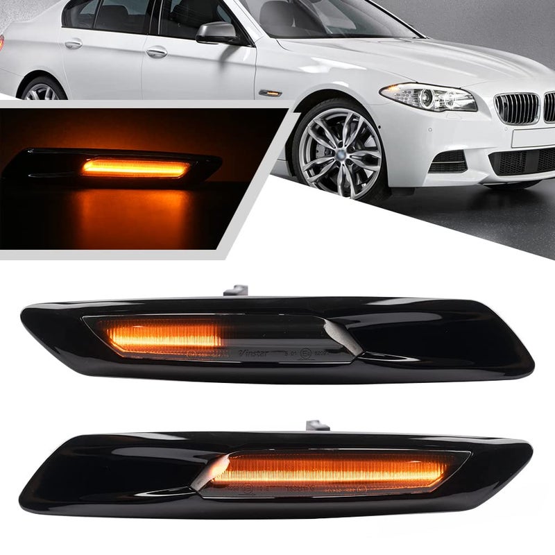 Mingrui test مصباح جانبي ديناميكي متسلسل LED من مينغروي 2 قطعة أمبر F10 لسيارة BMW 5Series F10F11 2011 2012 2013 مع عدسة مدخنة - Image 2