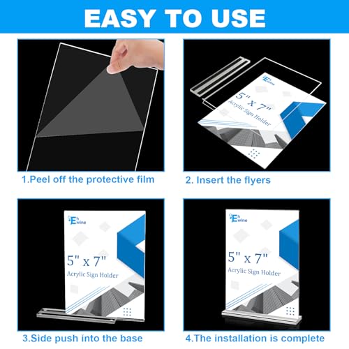 EHWINE 6 Pack Acrylic Sign Holders - 5 x 7, Double-Sided Stand Up Table Top Sign Holders, Clear Acrylic Picture Frame Menu Flyer Paper Display Stand for Office Business Store Wedding Party - Image 5
