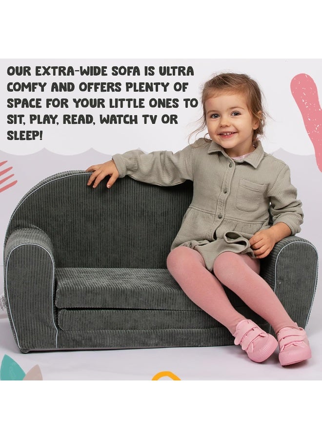 Delsit Kids Couch for Toddlers - 2 in 1 Convertible Foam Sofa to Lounger, Comfy Flip Out Lounge Chair for Children, Made in Europe - Image 5