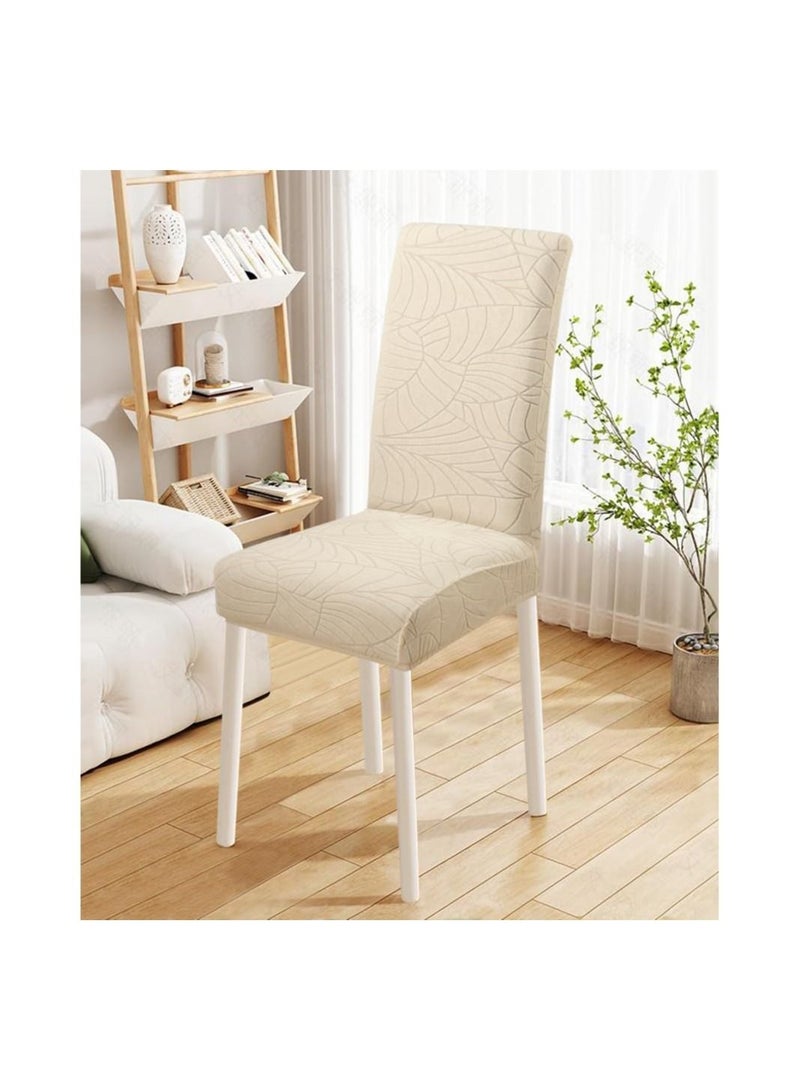 Y&D Chair Covers for Dining Room Solid Stretch Covers  Washable Kitchen Slip Jacquard Parson  Chairs Seat Slipcover (Leaf Beige) - Image 2