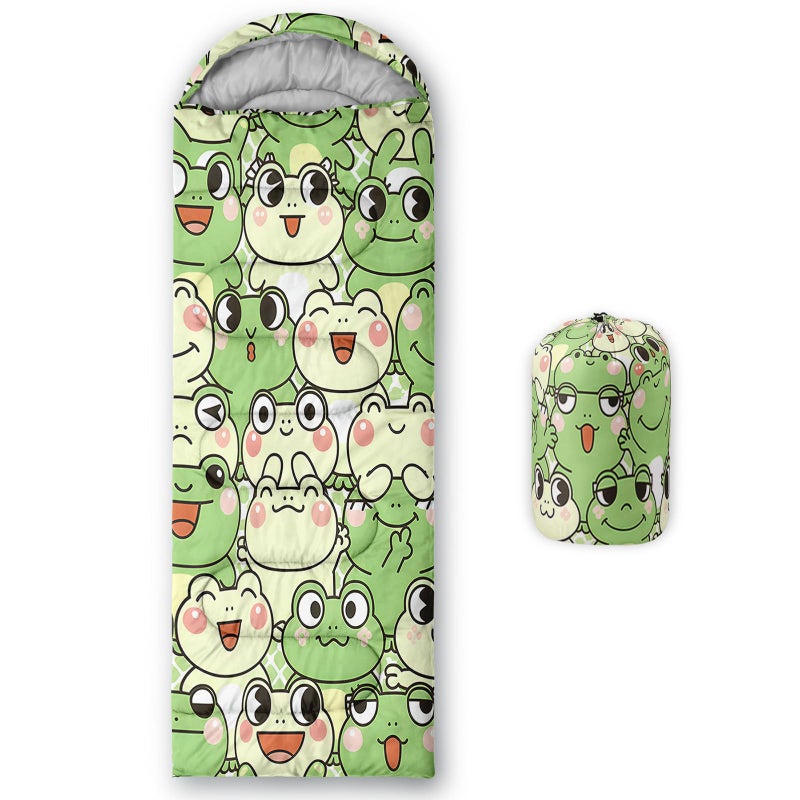 QOOMO Cute Cartoon Frog Green Printed Camping Sleeping Bags3 Season Warm Cool WeatherLightweightWaterproof Sleeping Bags for Adults KidsTravelingand OutdoorsCamping Gear Equipment31x90inch - Image 2