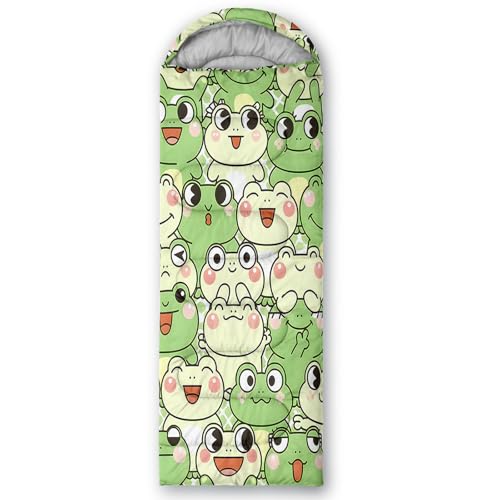 QOOMO Cute Cartoon Frog Green Printed Camping Sleeping Bags3 Season Warm Cool WeatherLightweightWaterproof Sleeping Bags for Adults KidsTravelingand OutdoorsCamping Gear Equipment31x90inch - Image 3