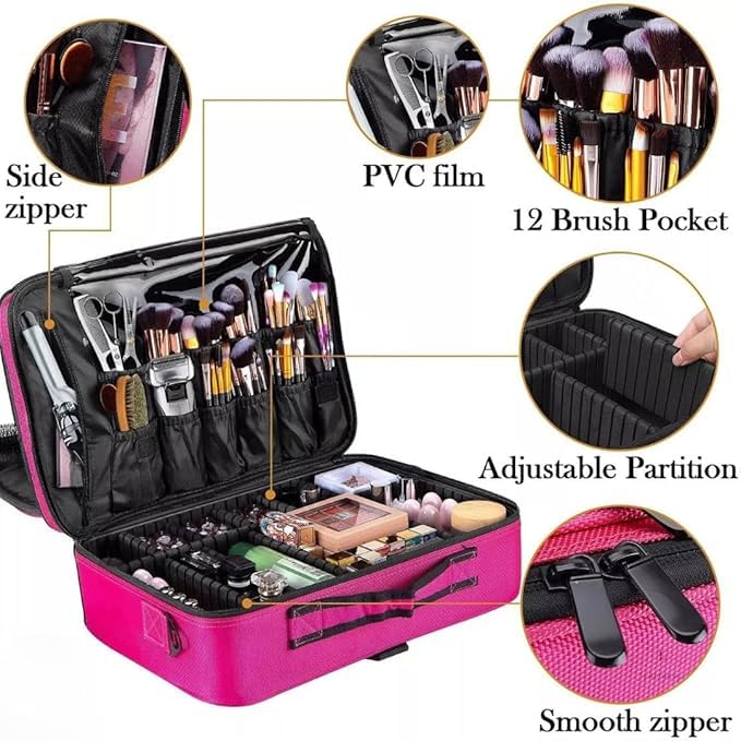 GLOBELLE Carry Case for PMU Makeup Portable Organizer with Adjustable Compartments Durable Design Professional Cosmetic Travel Bag for Permanent Makeup Artists Pink - Image 4