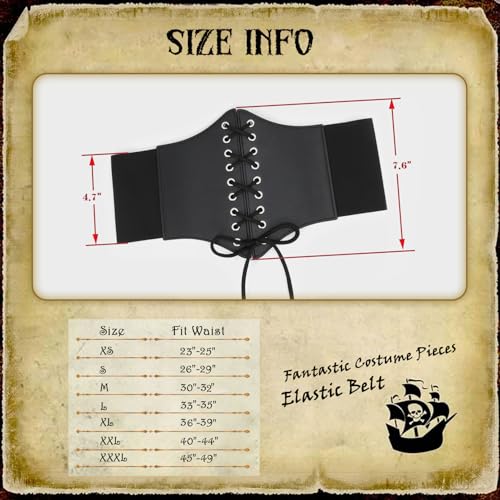 VONMELLI Corset Belt for Women Lace Up Elastic Waist Belts Retro Wide Tied Waspie Belt for Halloween Costume Black S - Image 5