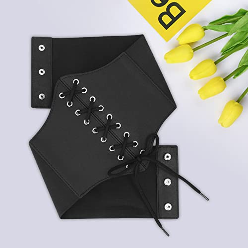 VONMELLI Corset Belt for Women Lace Up Elastic Waist Belts Retro Wide Tied Waspie Belt for Halloween Costume Black S - Image 3