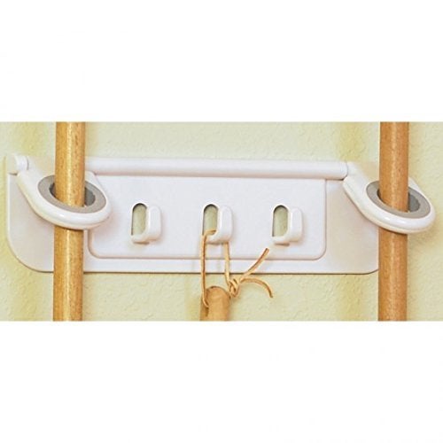 Lexazo New Wall Mounted Mop and Broom Duster Brush Holder Organizer Storage Rack 105 x 3 White - Image 3