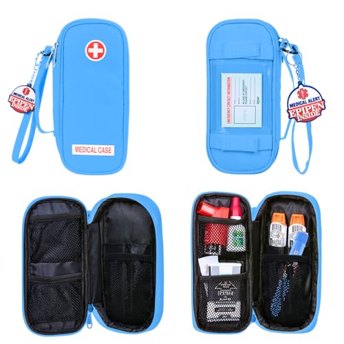Jayour EpiPen Medical Carrying Case Insulated, Travel Medication Organizer Bag Emergency Medical Pouch, Fits 2 EpiPens, Asthma Inhaler, Anti-Histamine, Auvi-Q, Allergy Medicine Essentials (Blue) - Image 2