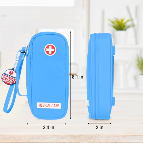 Jayour EpiPen Medical Carrying Case Insulated, Travel Medication Organizer Bag Emergency Medical Pouch, Fits 2 EpiPens, Asthma Inhaler, Anti-Histamine, Auvi-Q, Allergy Medicine Essentials (Blue) - Image 3