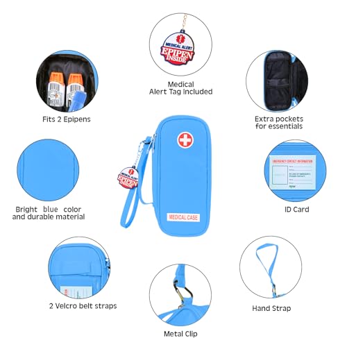 Jayour EpiPen Medical Carrying Case Insulated, Travel Medication Organizer Bag Emergency Medical Pouch, Fits 2 EpiPens, Asthma Inhaler, Anti-Histamine, Auvi-Q, Allergy Medicine Essentials (Blue) - Image 4