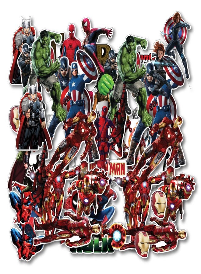 D2C Super Heroes Avengers Stickers - Pack of 42 Glitter Finish Waterproof Stickers for Laptop, Journal, Scrapbook, Diary, Guitar, Mobile (Avengers 01) - Image 1