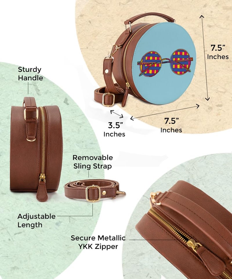 Kalankit Round Sling Bag for Women & Girls | Stylish Vegan Leather Crossbody Purse | Side Bag with Strap | Valentine Gift | Birthday Present | Travel-Friendly | Funky - Image 2