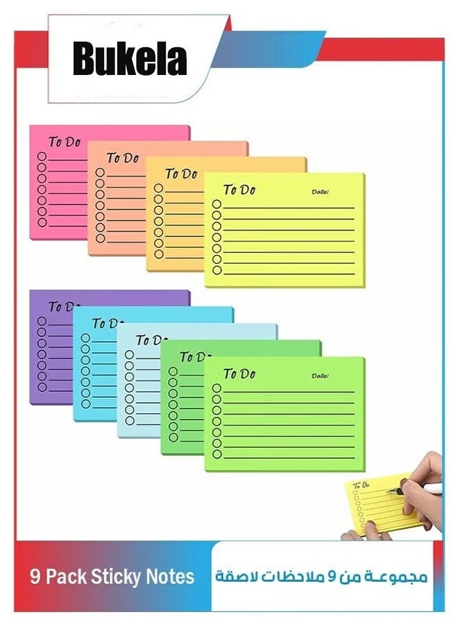 كيلا مجموعة من 9 أوراق ملاحظات لاصقة لقوائم المهام، ملاحظات لاصقة ذاتية اللصق، لوحة ملاحظات لاصقة ملونة بخطوط، دفاتر ملاحظات لقوائم المهام للمدرسة والمكتب والاجتماعات المنزلية والتذكير بالخطة، لوازم مكتبية، (450 ورقة) - Image 1