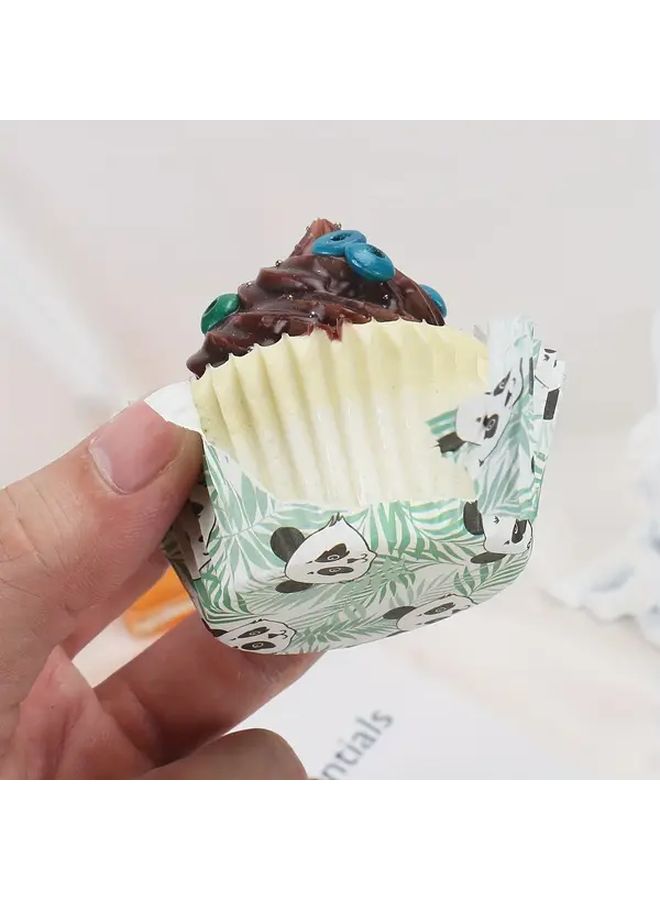 Polychrome Bamboo Leaf Panda Pattern Dessert Paper Cups Greaseproof Cake Trays Set of 100 - Image 4