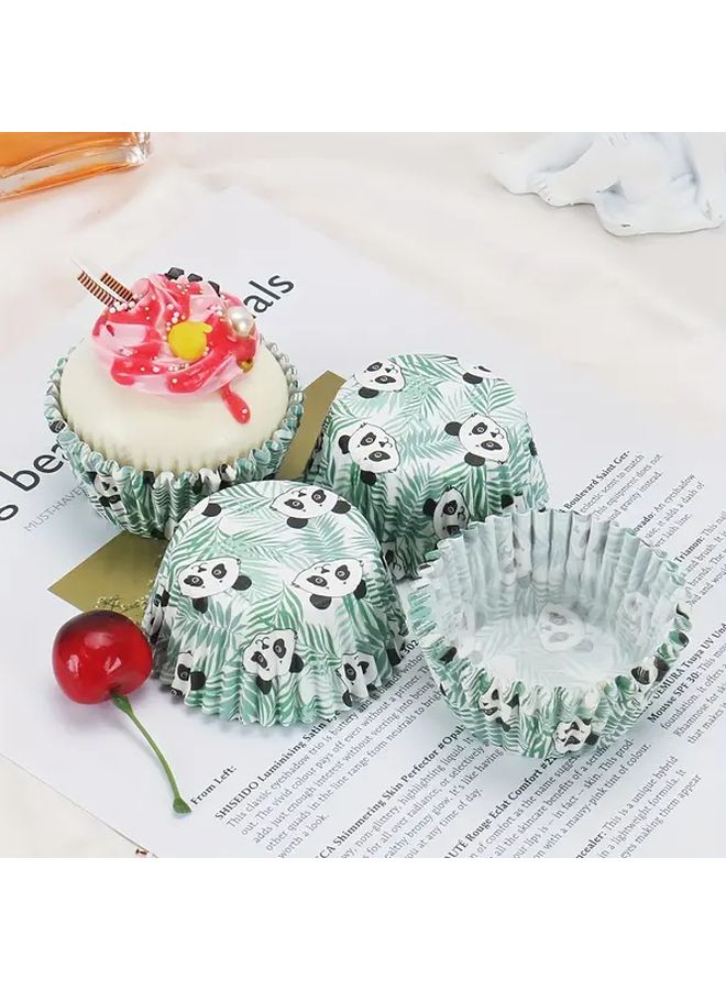 Polychrome Bamboo Leaf Panda Pattern Dessert Paper Cups Greaseproof Cake Trays Set of 100 - Image 1