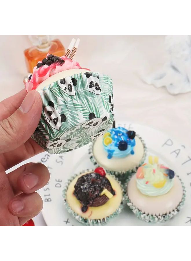 Polychrome Bamboo Leaf Panda Pattern Dessert Paper Cups Greaseproof Cake Trays Set of 100 - Image 5
