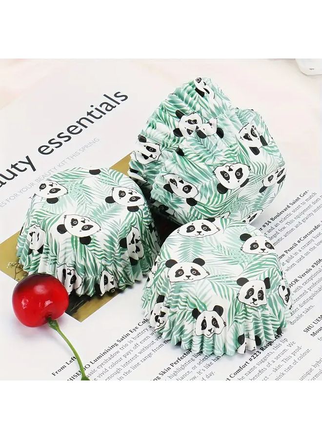 Polychrome Bamboo Leaf Panda Pattern Dessert Paper Cups Greaseproof Cake Trays Set of 100 - Image 2