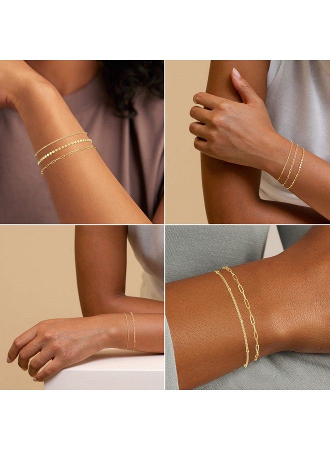 MBW Gold Bracelets For Women Trendy, Dainty 14K Gold Plated Bracelet Stack Beaded Chain Bracelet Set Thin Small Cute Paperclip Bracelets Fashion Waterproof Jewelry Gift Gold Accessories For Women - Image 4