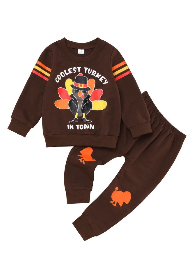 Perdeca Toddler Boy Thanksgiving Outfit Coolest Turkey In The Town Sweatshirt Gobble Pants Thanksgiving Boy Outfit - Image 1