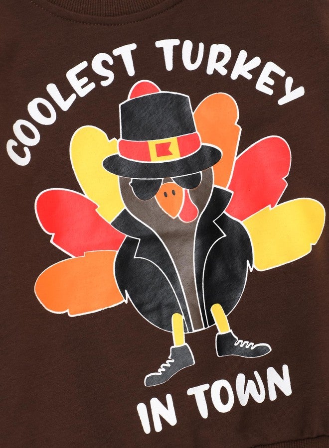 Perdeca Toddler Boy Thanksgiving Outfit Coolest Turkey In The Town Sweatshirt Gobble Pants Thanksgiving Boy Outfit - Image 4