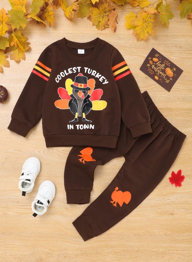 Perdeca Toddler Boy Thanksgiving Outfit Coolest Turkey In The Town Sweatshirt Gobble Pants Thanksgiving Boy Outfit - Image 2