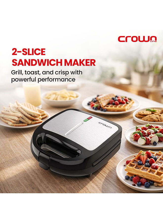 Crownline 2-Slice Sandwich Maker with 3 Detachable Plates (Grill, Waffle & Sandwich), Non-Stick Coating, Cool Touch Housing, Overheat Protection 2 Slices 850 W SM-441 black - Image 2