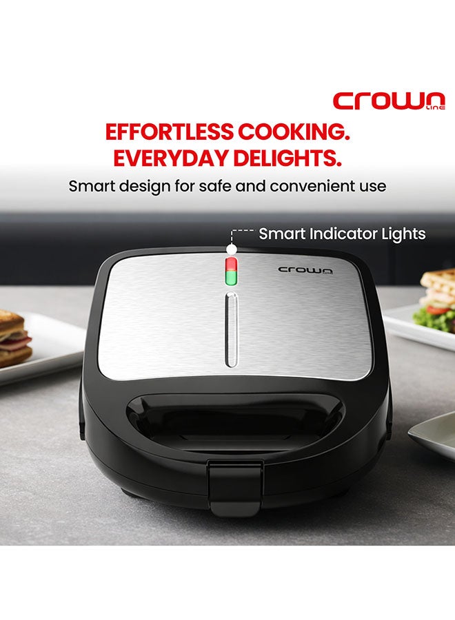 Crownline 2-Slice Sandwich Maker with 3 Detachable Plates (Grill, Waffle & Sandwich), Non-Stick Coating, Cool Touch Housing, Overheat Protection 2 Slices 850 W SM-441 black - Image 4