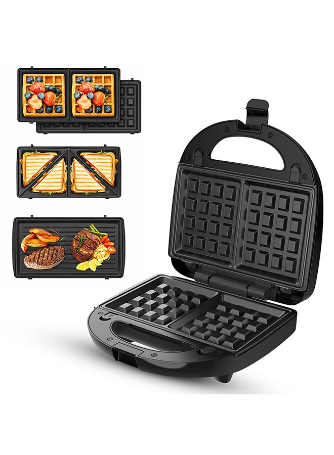 Crownline 2-Slice Sandwich Maker with 3 Detachable Plates (Grill, Waffle & Sandwich), Non-Stick Coating, Cool Touch Housing, Overheat Protection 2 Slices 850 W SM-441 black - Image 1