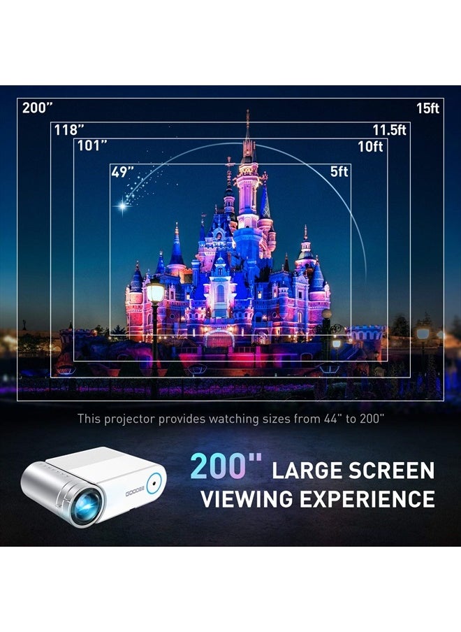 GooDee - Projector, GooDee 2021 G500 Video Projector 6000L, 1080P and 200" Supported Portable Movie Projector with 50,000 Hrs Lamp Life, Home Theater Projector Compatible with TV Stick, HDMI, Phone (YG420) - Image 1