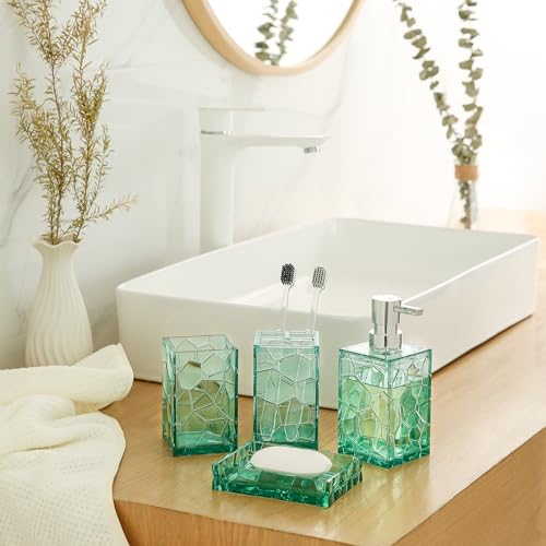 YAUKPH Clear Acrylic Bathroom Accessories Set RustFree Transparent Design Includes Soap Dispenser Toothbrush Holder Cup Soap Dish and Toilet Brush 5Piece Teal Blue - Image 3