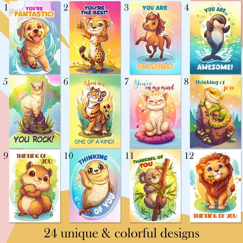 Hat Acrobat 24 Funny Greeting Cards Assortment Box with Envelopes - Funny Thinking of You Cards 24 Unique Designs - Funny Thank You Cards for Coworkers, Friends, Kids, Teachers (Animals) - Image 2